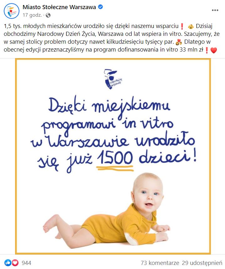 Dofinansowanie in vitro w Warszawie - rekord urodzeń